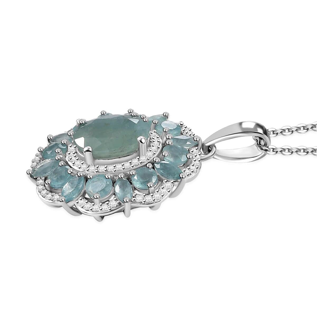 Grandidierite and White Zircon 4.30 ctw Pendant Necklace in Rhodium Over Sterling Silver 20 Inches image number 3