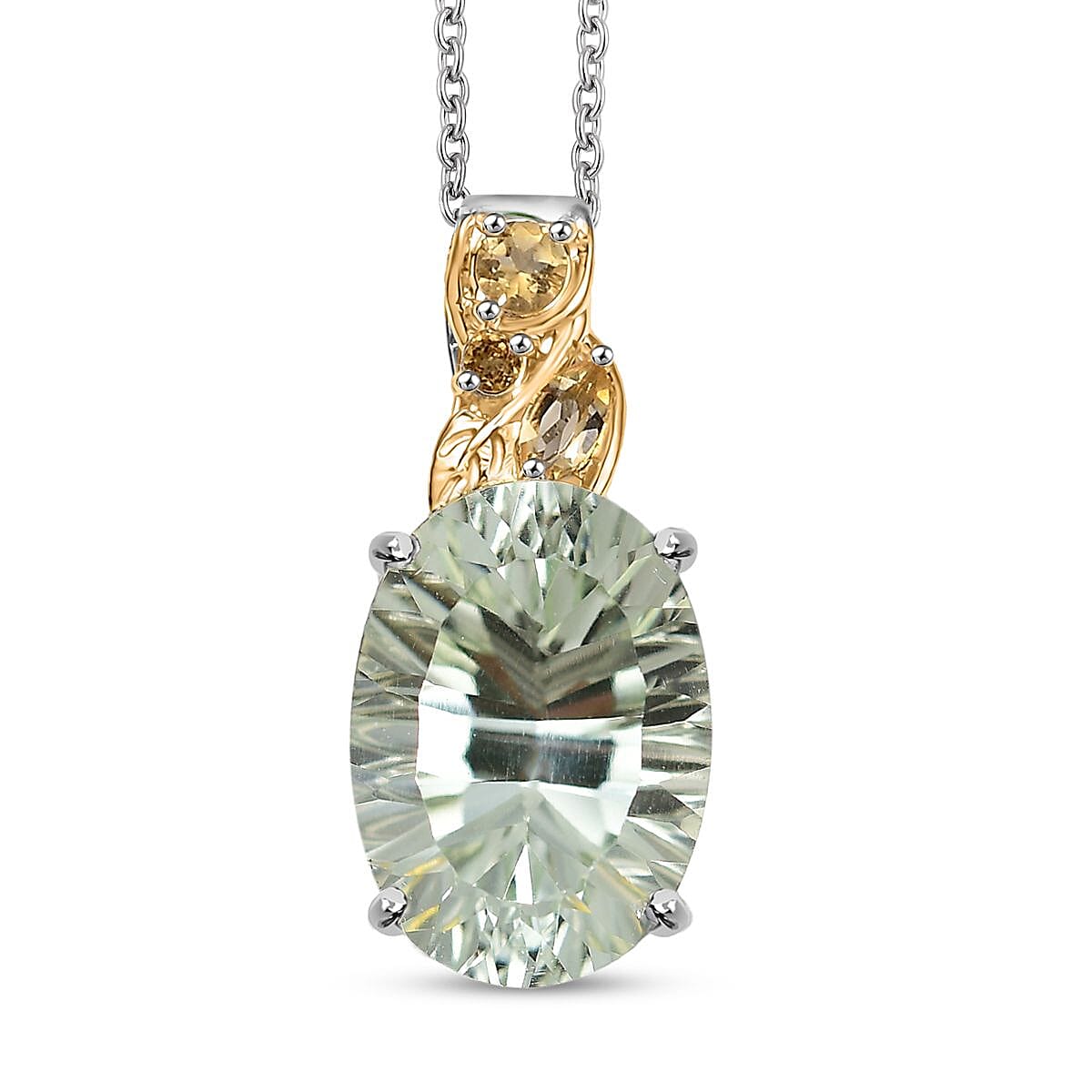 Set of 3 Karis Montezuma Prasiolite and Brazilian Citrine 16.75 ctw Earrings, Ring (Size 5.00), Pendant in 18K YG Plated and Platinum Bond with Stainless Steel Necklace 20 Inches