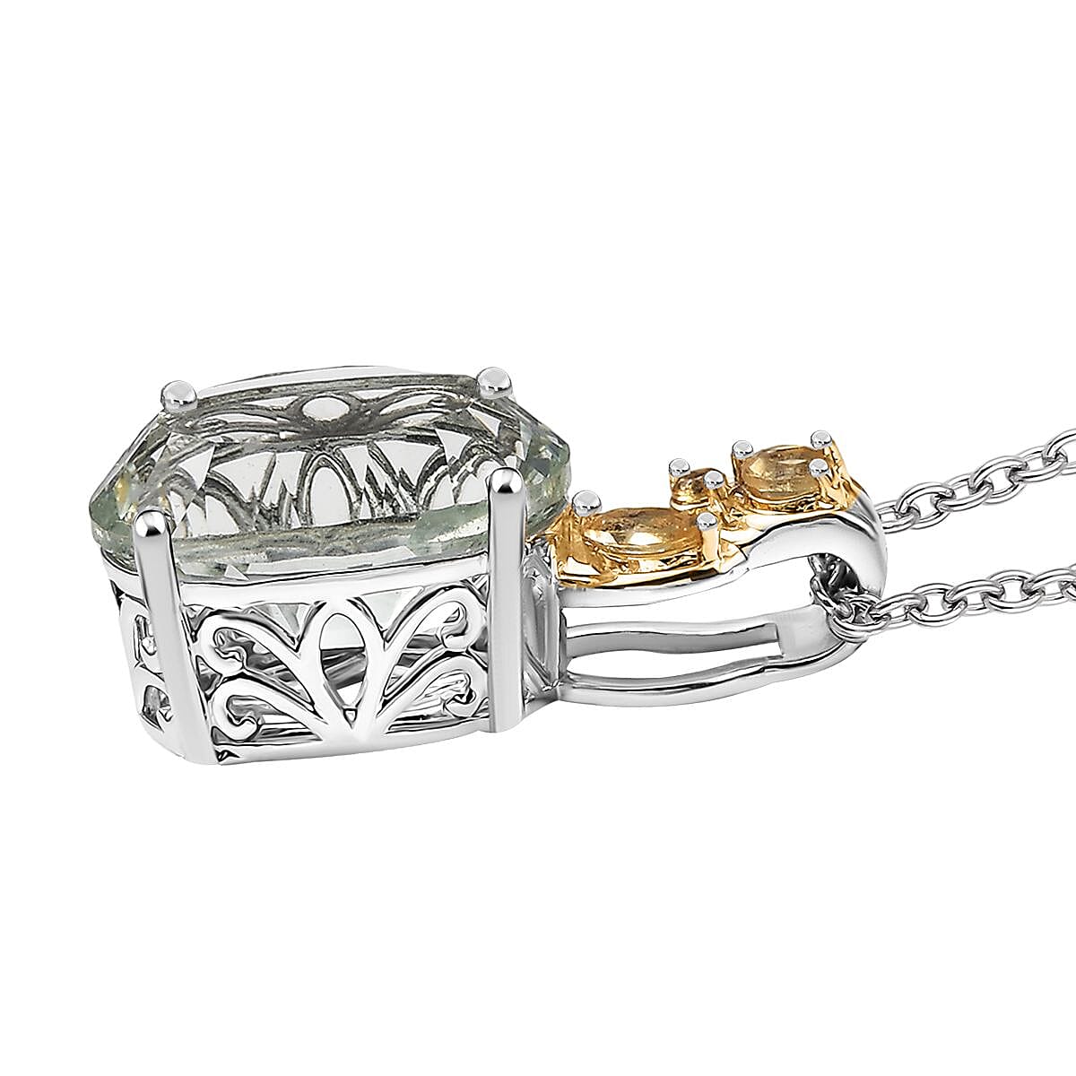 Set of 3 Karis Montezuma Prasiolite and Brazilian Citrine 16.75 ctw Earrings, Ring (Size 5.00), Pendant in 18K YG Plated and Platinum Bond with Stainless Steel Necklace 20 Inches