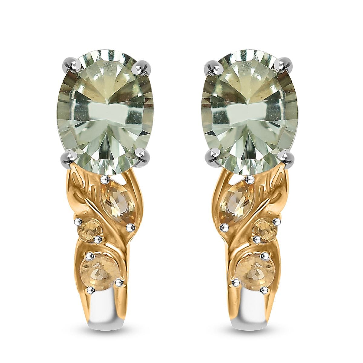 Set of 3 Karis Montezuma Prasiolite and Brazilian Citrine 16.75 ctw Earrings, Ring (Size 5.00), Pendant in 18K YG Plated and Platinum Bond with Stainless Steel Necklace 20 Inches