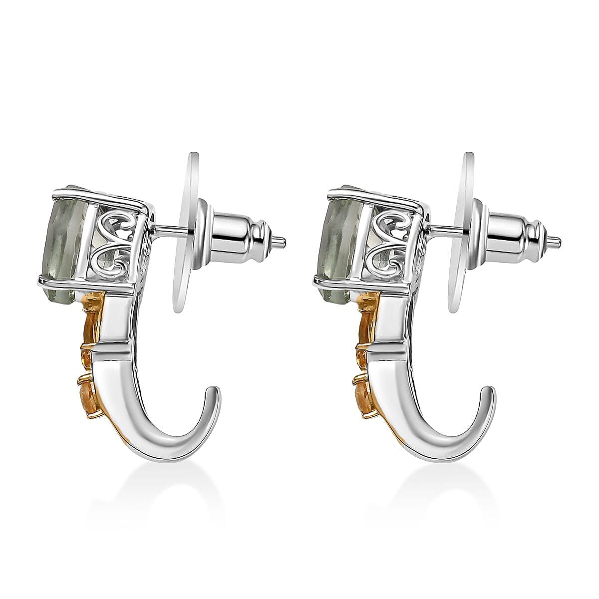 Set of 3 Karis Montezuma Prasiolite and Brazilian Citrine 16.75 ctw Earrings, Ring (Size 5.00), Pendant in 18K YG Plated and Platinum Bond with Stainless Steel Necklace 20 Inches
