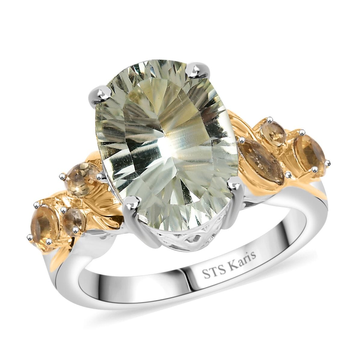 Set of 3 Karis Montezuma Prasiolite and Brazilian Citrine 16.75 ctw Earrings, Ring (Size 8.00), Pendant in 18K YG Plated and Platinum Bond with Stainless Steel Necklace 20 Inches image number 3