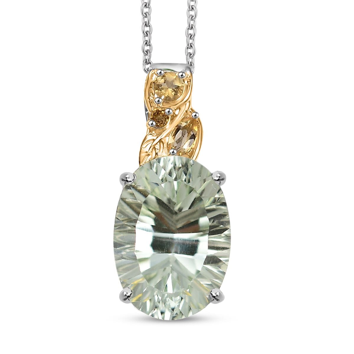 Set of 3 Karis Montezuma Prasiolite and Brazilian Citrine 16.75 ctw Earrings, Ring (Size 8.00), Pendant in 18K YG Plated and Platinum Bond with Stainless Steel Necklace 20 Inches image number 6