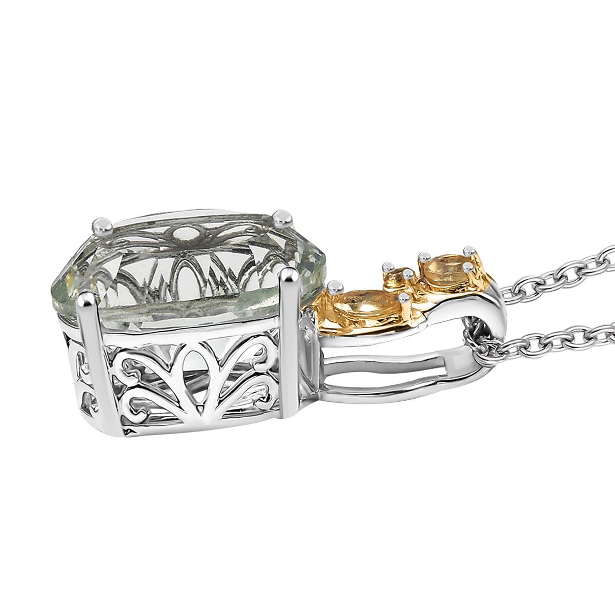 Set of 3 Karis Montezuma Prasiolite and Brazilian Citrine 16.75 ctw Earrings, Ring (Size 8.00), Pendant in 18K YG Plated and Platinum Bond with Stainless Steel Necklace 20 Inches image number 7