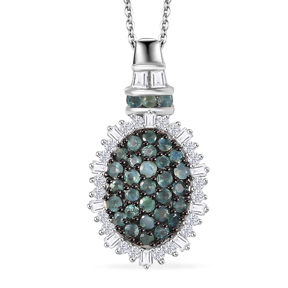 D'Joy Narsipatnam Alexandrite and Moissanite 1.90 ctw Spray Look Pendant Necklace in Rhodium Over Sterling Silver 20 Inches image number 0