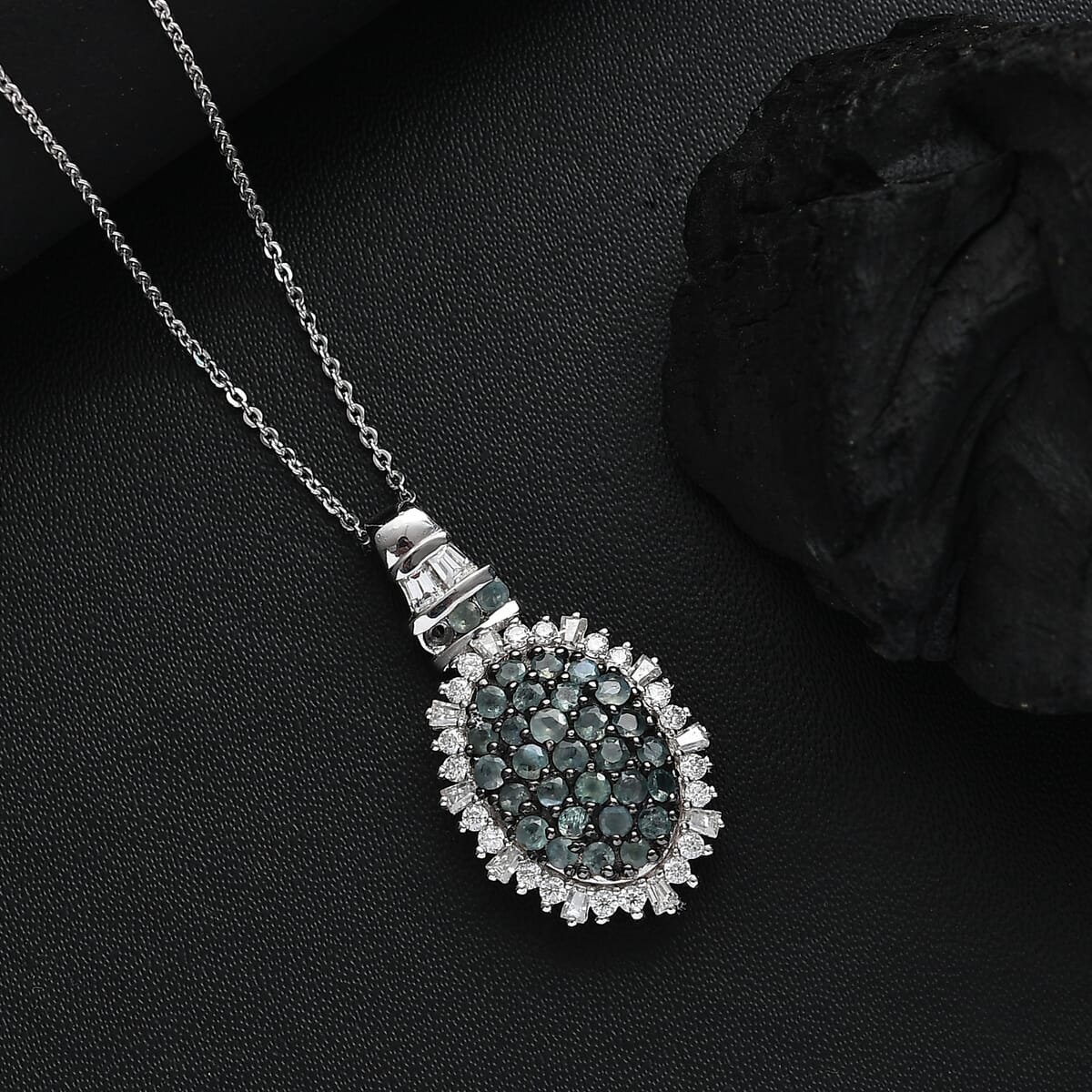 D'Joy Narsipatnam Alexandrite and Moissanite 1.90 ctw Spray Look Pendant Necklace in Rhodium Over Sterling Silver 20 Inches image number 1