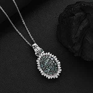 D'Joy Narsipatnam Alexandrite and Moissanite 1.90 ctw Spray Look Pendant Necklace in Rhodium Over Sterling Silver 20 Inches