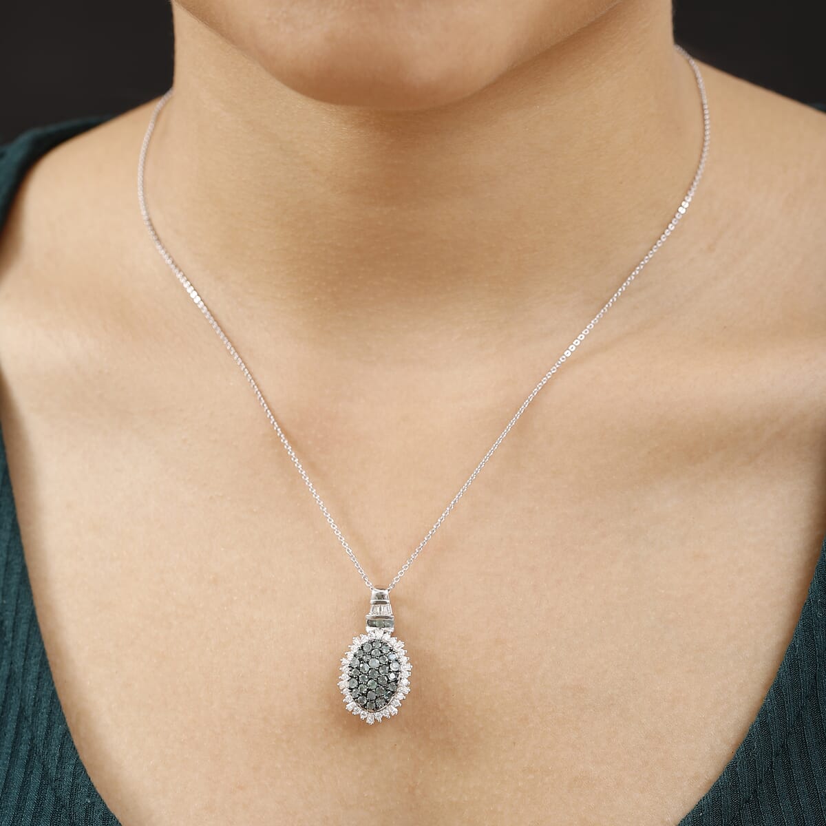D'Joy Narsipatnam Alexandrite and Moissanite 1.90 ctw Spray Look Pendant Necklace in Rhodium Over Sterling Silver 20 Inches image number 2