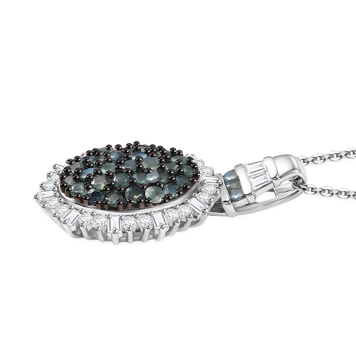 D'Joy Narsipatnam Alexandrite and Moissanite 1.90 ctw Spray Look Pendant Necklace in Rhodium Over Sterling Silver 20 Inches image number 3