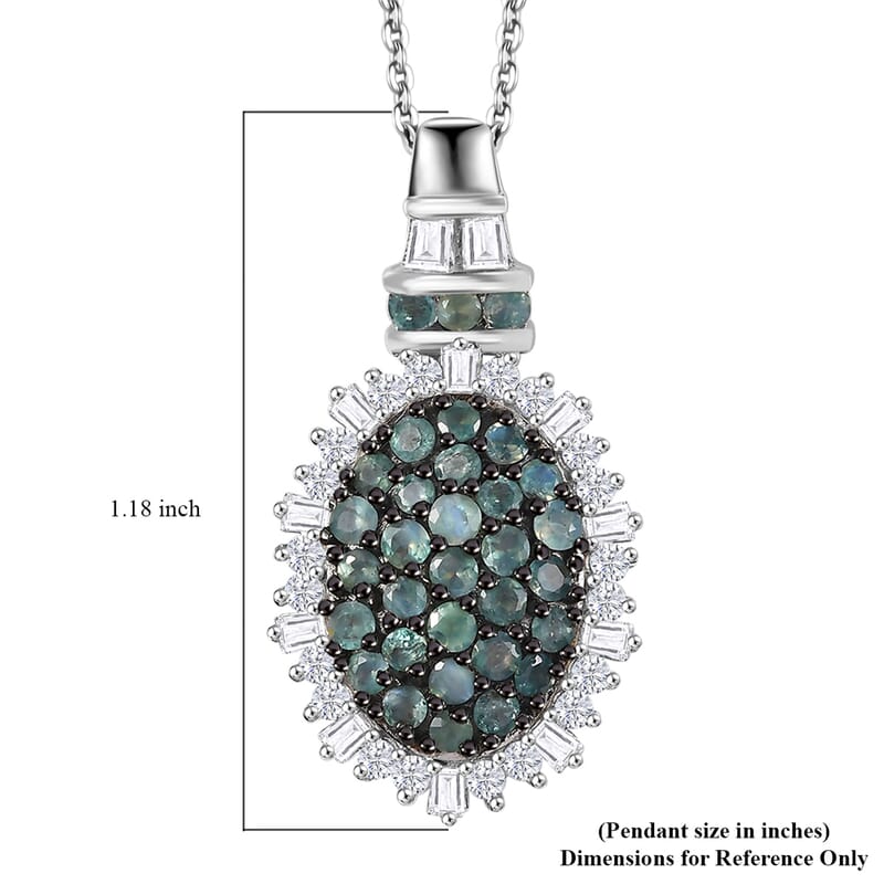 D'Joy Narsipatnam Alexandrite and Moissanite 1.90 ctw Spray Look Pendant Necklace in Rhodium Over Sterling Silver 20 Inches