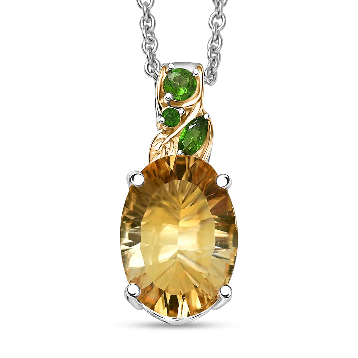 Set of 3 Karis Brazilian Citrine and Chrome Diopside 15.50 ctw Earrings, Ring (Size 7.00), Pendant in 18K YG Plated and Platinum Bond with Stainless Steel Necklace 20 Inches image number 6