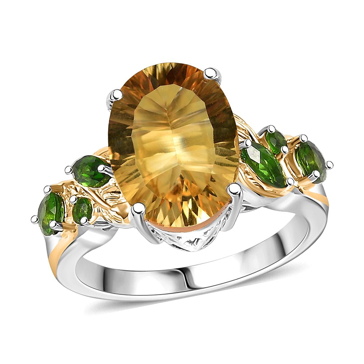 Set of 3 Karis Brazilian Citrine and Chrome Diopside 15.50 ctw Earrings, Ring (Size 9.00), Pendant in 18K YG Plated and Platinum Bond with Stainless Steel Necklace 20 Inches image number 3