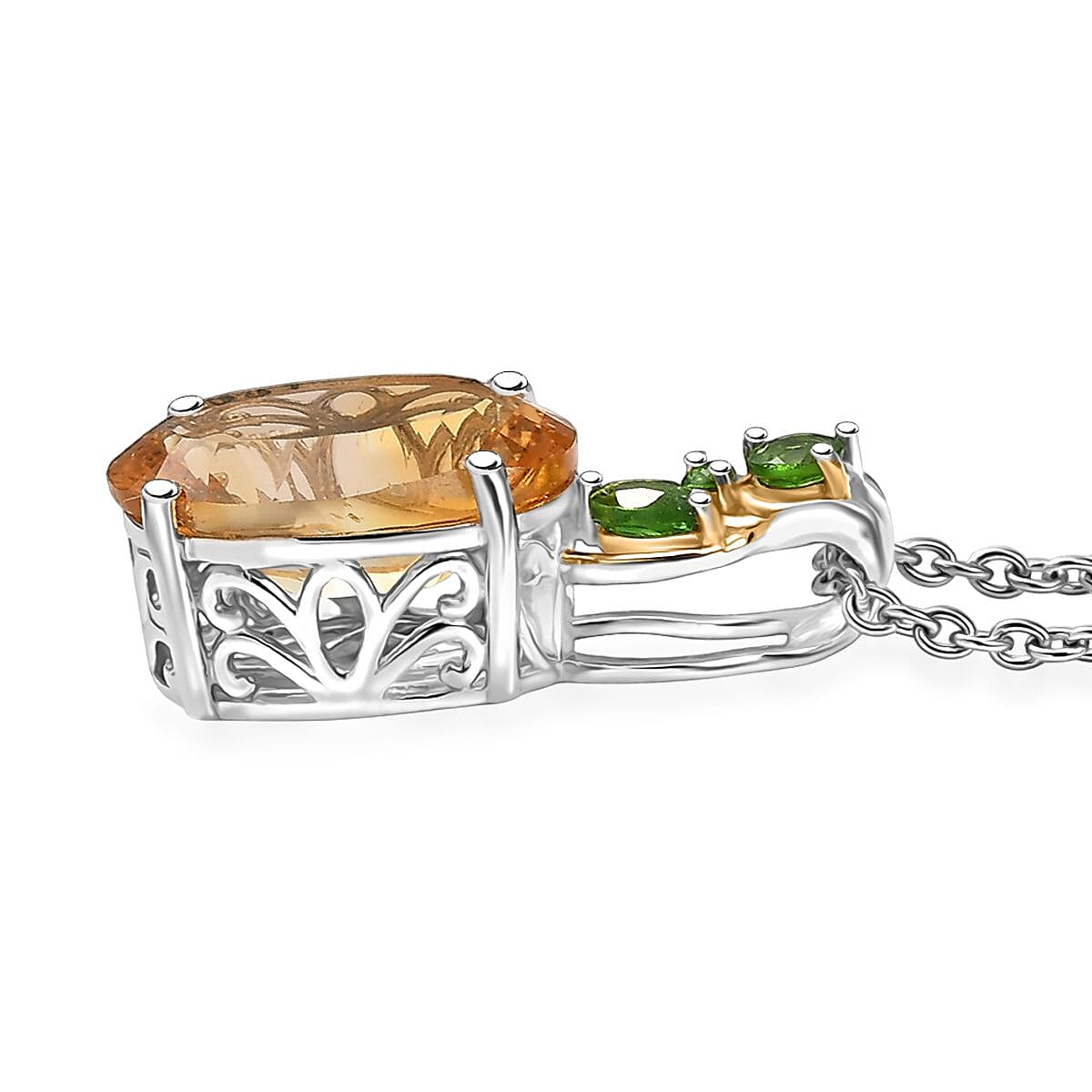 Set of 3 Karis Brazilian Citrine and Chrome Diopside 15.50 ctw Earrings, Ring (Size 9.00), Pendant in 18K YG Plated and Platinum Bond with Stainless Steel Necklace 20 Inches image number 7