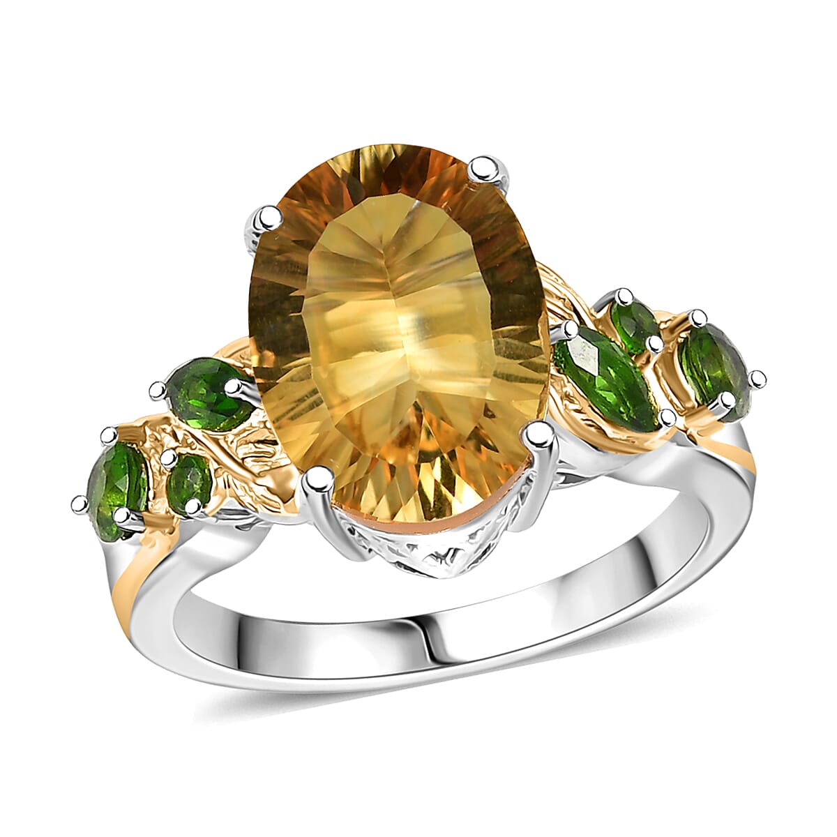 Set of 3 Karis Brazilian Citrine and Chrome Diopside 15.50 ctw Earrings, Ring (Size 10.00), Pendant in 18K YG Plated and Platinum Bond with Stainless Steel Necklace 20 Inches image number 3