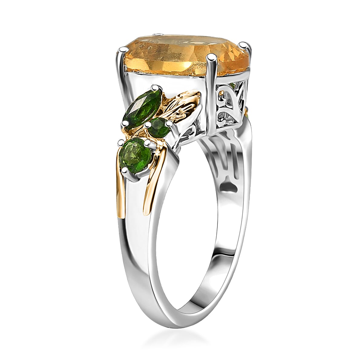 Set of 3 Karis Brazilian Citrine and Chrome Diopside 15.50 ctw Earrings, Ring (Size 10.00), Pendant in 18K YG Plated and Platinum Bond with Stainless Steel Necklace 20 Inches image number 4