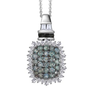 D'Joy Narsipatnam Alexandrite and Moissanite 2.00 ctw Spray Look Pendant Necklace in Rhodium Over Sterling Silver 20 Inches