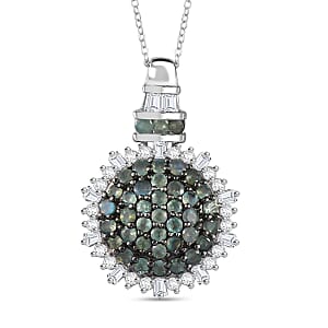 D'Joy Narsipatnam Alexandrite and Moissanite 2.15 ctw Spray Look Pendant Necklace in Rhodium Over Sterling Silver 20 Inches
