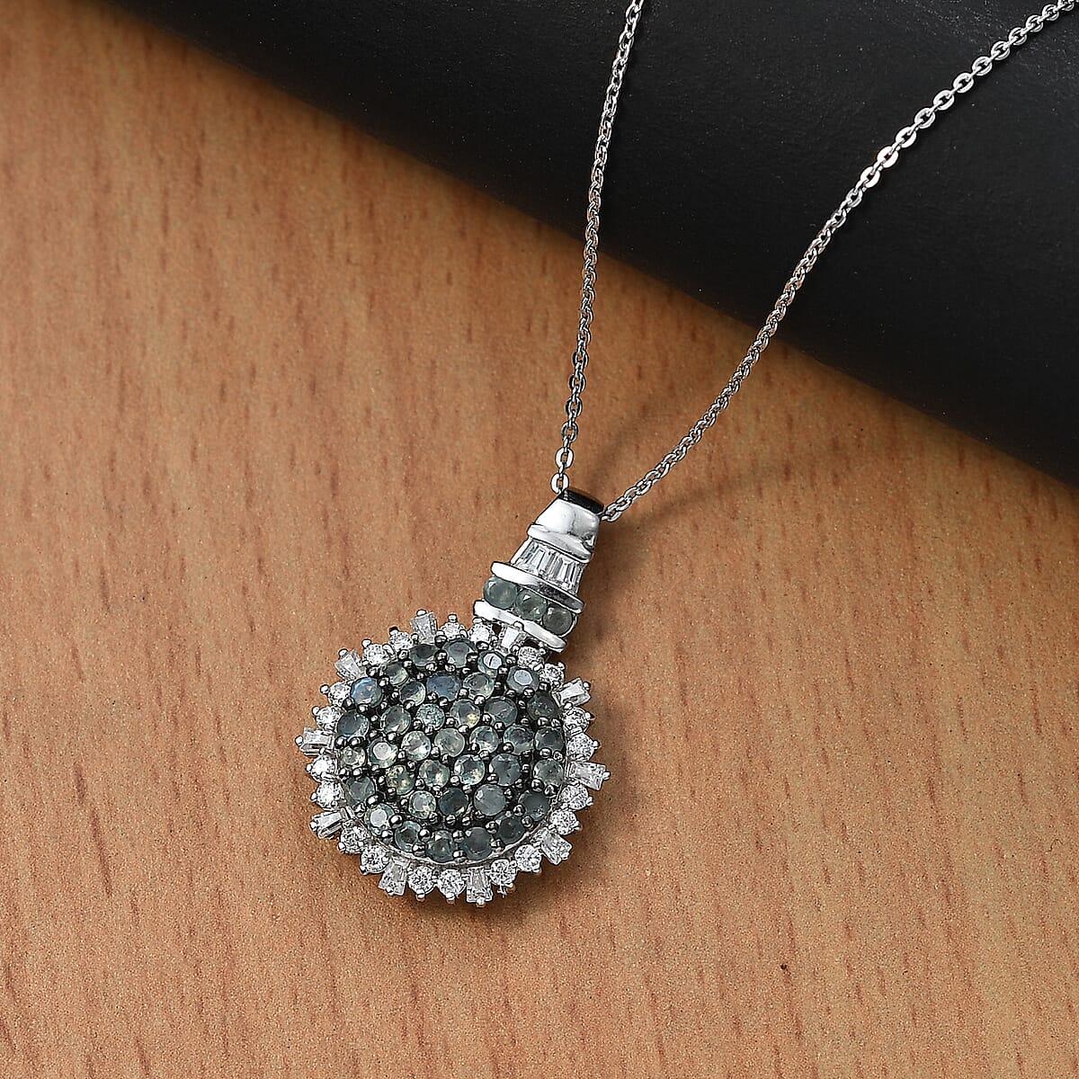D'Joy Narsipatnam Alexandrite and Moissanite 2.15 ctw Spray Look Pendant Necklace in Rhodium Over Sterling Silver 20 Inches image number 1