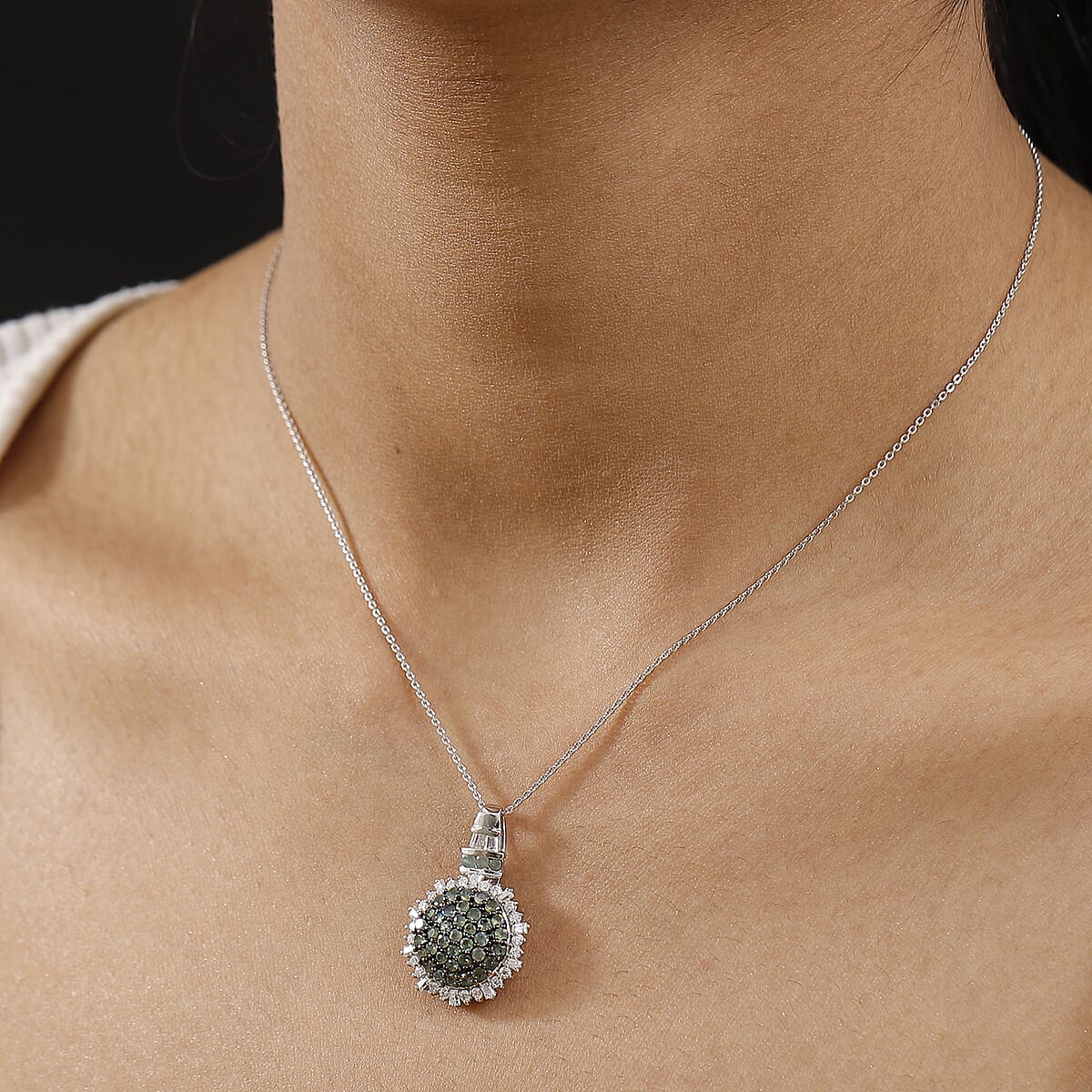 D'Joy Narsipatnam Alexandrite and Moissanite 2.15 ctw Spray Look Pendant Necklace in Rhodium Over Sterling Silver 20 Inches image number 2