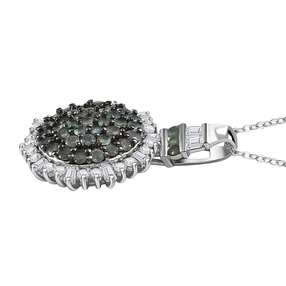 D'Joy Narsipatnam Alexandrite and Moissanite 2.15 ctw Spray Look Pendant Necklace in Rhodium Over Sterling Silver 20 Inches image number 3