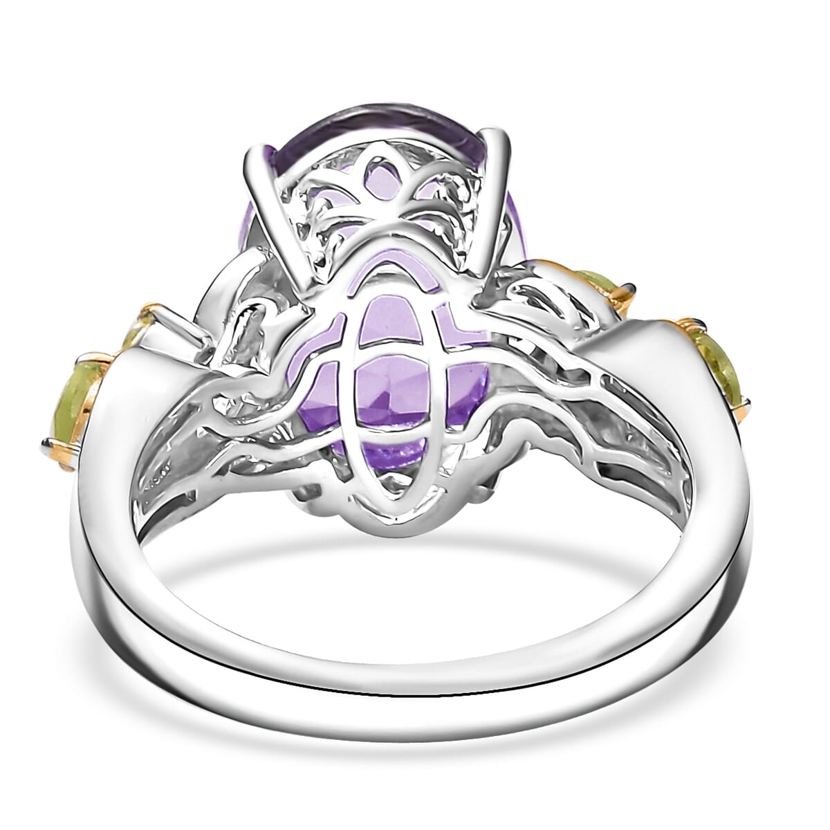 Set of 3 Karis African Amethyst and Peridot 15.00 ctw Earrings, Ring (Size 6.00), Pendant in 18K YG Plated and Platinum Bond with Stainless Steel Necklace 20 Inches image number 5