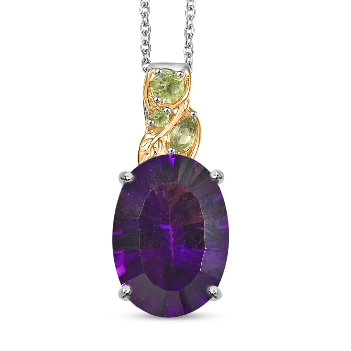 Set of 3 Karis African Amethyst and Peridot 15.00 ctw Earrings, Ring (Size 6.00), Pendant in 18K YG Plated and Platinum Bond with Stainless Steel Necklace 20 Inches image number 6