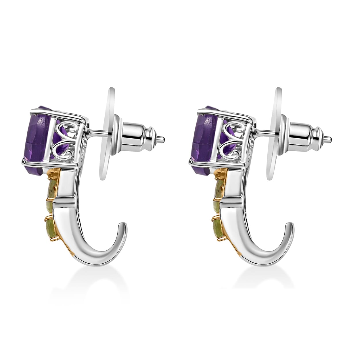 Set of 3 Karis African Amethyst and Peridot 15.00 ctw Earrings, Ring (Size 6.00), Pendant in 18K YG Plated and Platinum Bond with Stainless Steel Necklace 20 Inches image number 9
