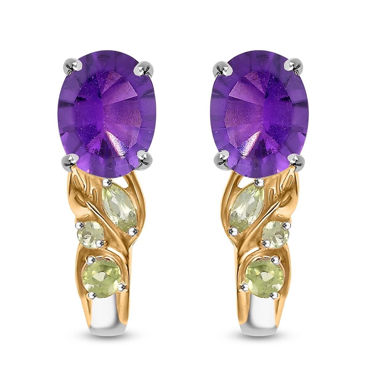 Set of 3 Karis African Amethyst and Peridot 15.00 ctw Earrings, Ring (Size 7.00), Pendant in 18K YG Plated and Platinum Bond with Stainless Steel Necklace 20 Inches image number 8