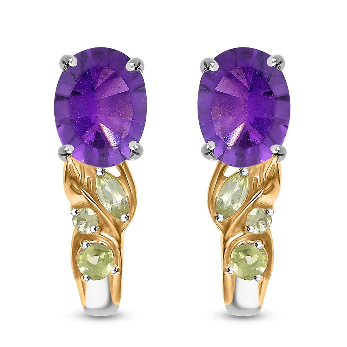 Set of 3 Karis African Amethyst and Peridot 15.00 ctw Earrings, Ring (Size 9.00), Pendant in 18K YG Plated and Platinum Bond with Stainless Steel Necklace 20 Inches image number 8