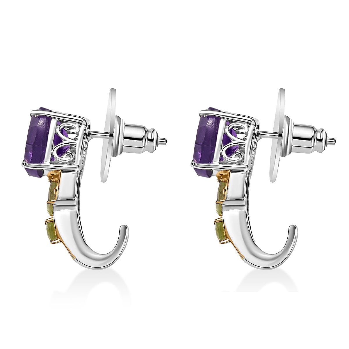 Set of 3 Karis African Amethyst and Peridot 15.00 ctw Earrings, Ring (Size 9.00), Pendant in 18K YG Plated and Platinum Bond with Stainless Steel Necklace 20 Inches image number 9