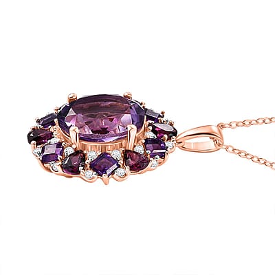 AAA Rose De France Amethyst and Multi Gemstone 8.20 ctw Dahlia Flower Pendant Necklace in 18K Vermeil Rose Gold Over Sterling Silver 20 Inches
