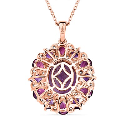 AAA Rose De France Amethyst and Multi Gemstone 8.20 ctw Dahlia Flower Pendant Necklace in 18K Vermeil Rose Gold Over Sterling Silver 20 Inches
