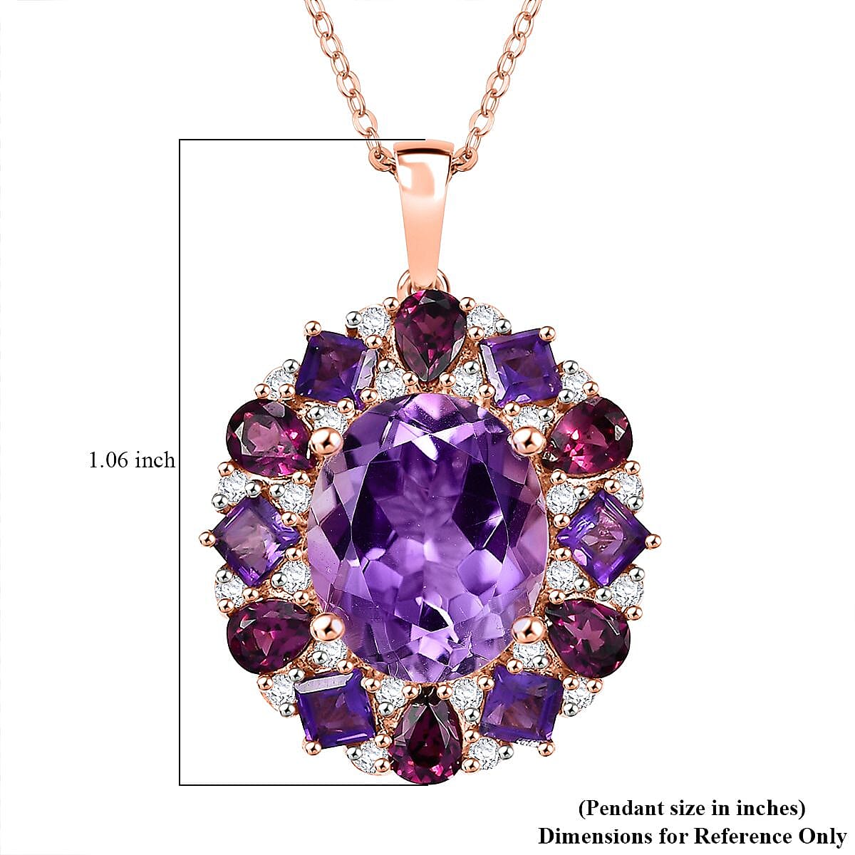 AAA Rose De France Amethyst and Multi Gemstone 8.20 ctw Dahlia Flower Pendant Necklace in 18K Vermeil Rose Gold Over Sterling Silver 20 Inches