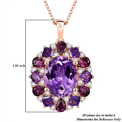 AAA Rose De France Amethyst and Multi Gemstone 8.20 ctw Dahlia Flower Pendant Necklace in 18K Vermeil Rose Gold Over Sterling Silver 20 Inches
