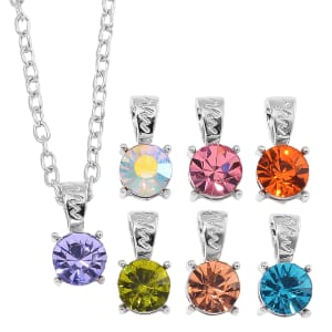 Multi Color Crystal 7pcs Set Pendant in Silvertone with Stainless Steel Necklace 20 Inches