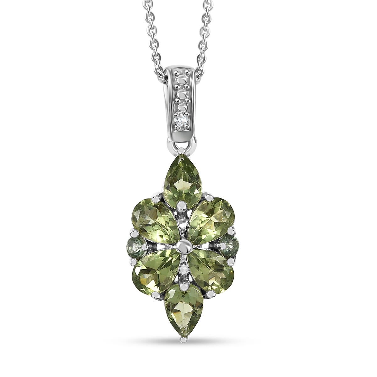 Natural Green Apatite and White Zicron 2.75 ctw Pendant Necklace in Rhodium Over Sterling Silver 20 Inches  image number 0