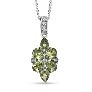 Natural Green Apatite and White Zicron 2.75 ctw Pendant Necklace in Rhodium Over Sterling Silver 20 Inches 