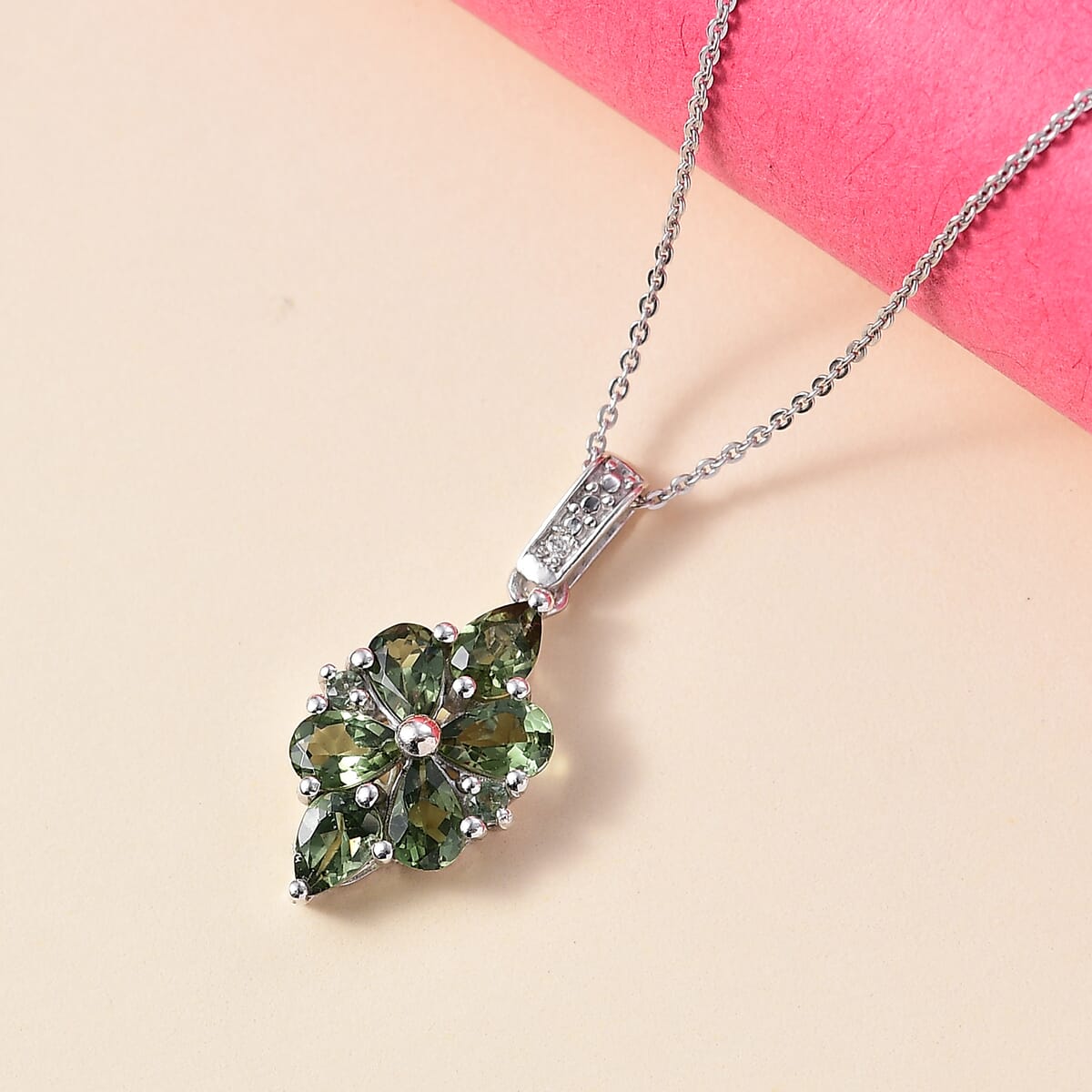 Natural Green Apatite and White Zicron 2.75 ctw Pendant Necklace in Rhodium Over Sterling Silver 20 Inches  image number 1