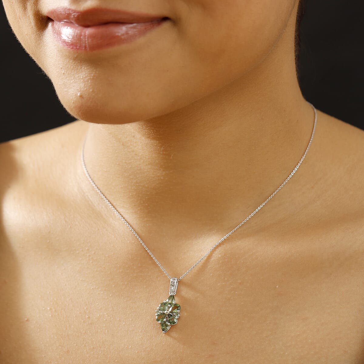 Natural Green Apatite and White Zicron 2.75 ctw Pendant Necklace in Rhodium Over Sterling Silver 20 Inches  image number 2