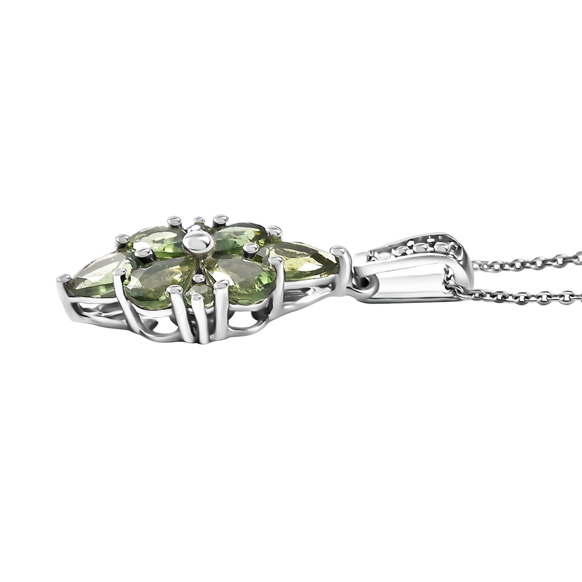 Natural Green Apatite and White Zicron 2.75 ctw Pendant Necklace in Rhodium Over Sterling Silver 20 Inches  image number 3