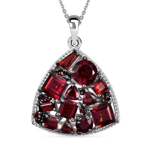 Mozambique Garnet 5.00 ctw Trillion Shape Pendant Necklace in Rhodium Over Sterling Silver 20 Inches 