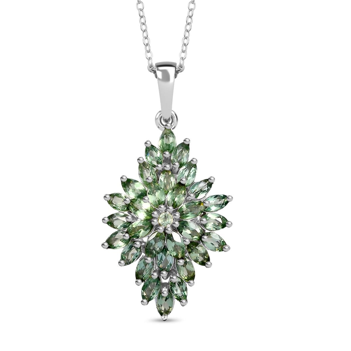 Natural Green Apatite 2.80 ctw Floral Spray Pendant Necklace in Rhodium Over Sterling Silver 20 Inches image number 0