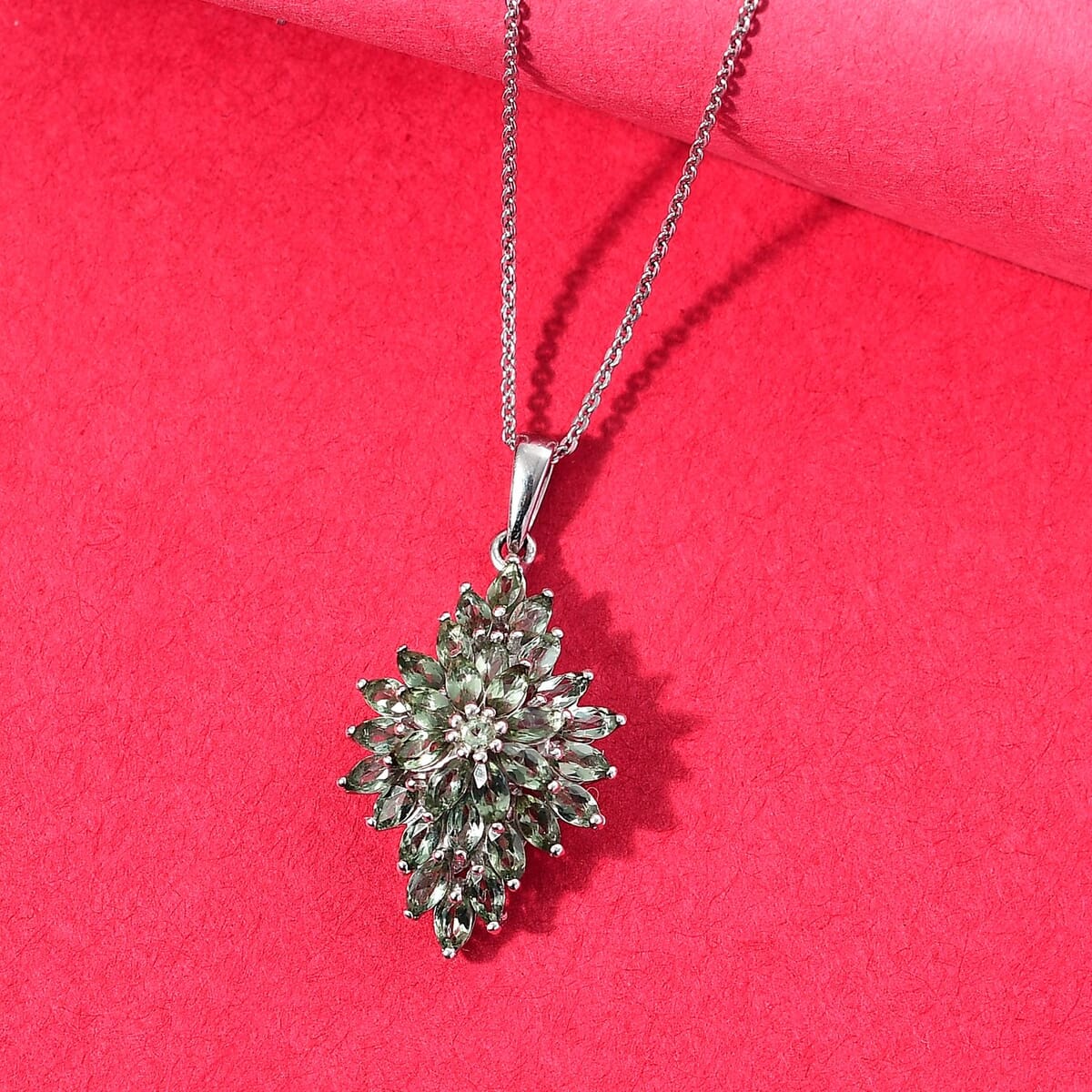 Natural Green Apatite 2.80 ctw Floral Spray Pendant Necklace in Rhodium Over Sterling Silver 20 Inches image number 1
