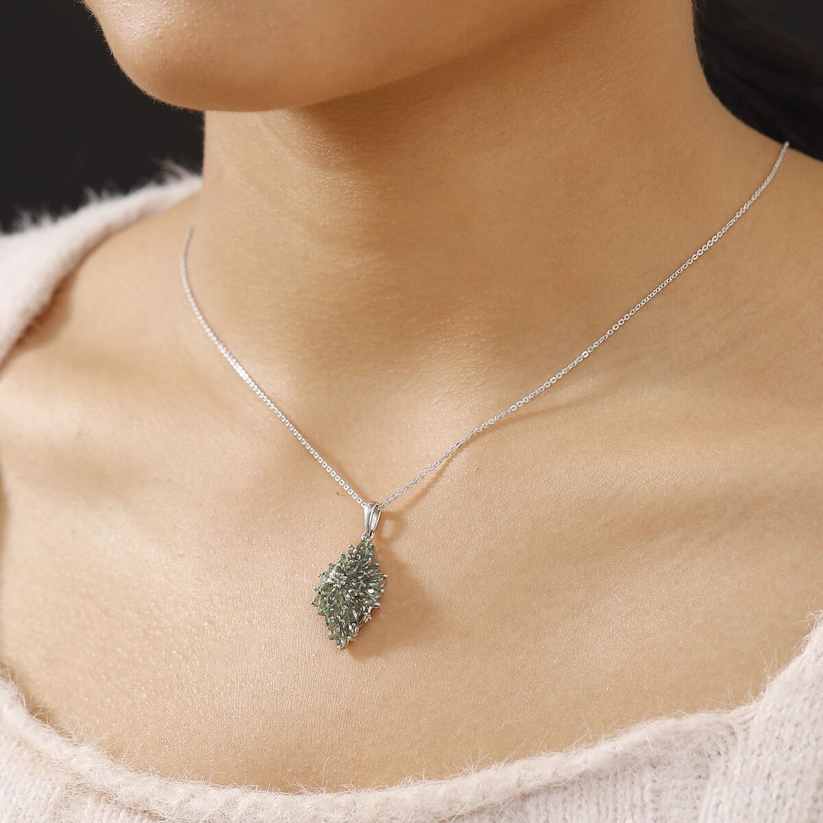 Natural Green Apatite 2.80 ctw Floral Spray Pendant Necklace in Rhodium Over Sterling Silver 20 Inches image number 2