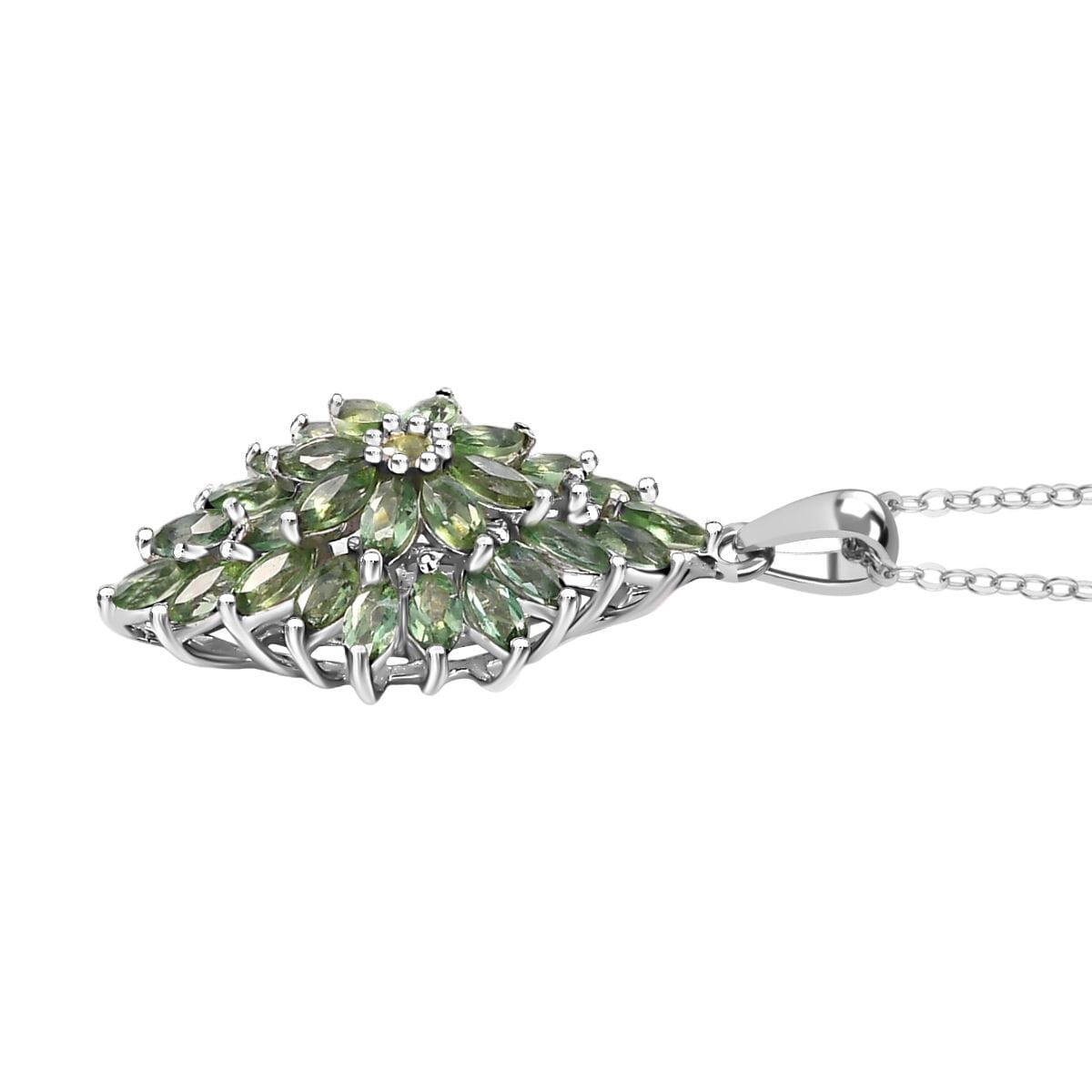 Natural Green Apatite 2.80 ctw Floral Spray Pendant Necklace in Rhodium Over Sterling Silver 20 Inches image number 3