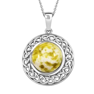 Artisan Crafted Connemara Marble 7.00 ctw Pendant Necklace in Black Oxidized and Rhodium Over Sterling Silver 20 Inches 