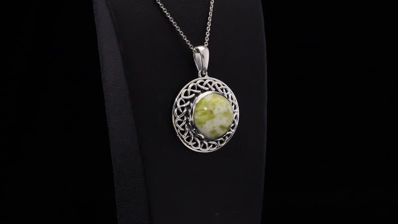 Artisan Crafted Connemara Marble 7.00 ctw Pendant Necklace in Black Oxidized and Rhodium Over Sterling Silver 20 Inches
