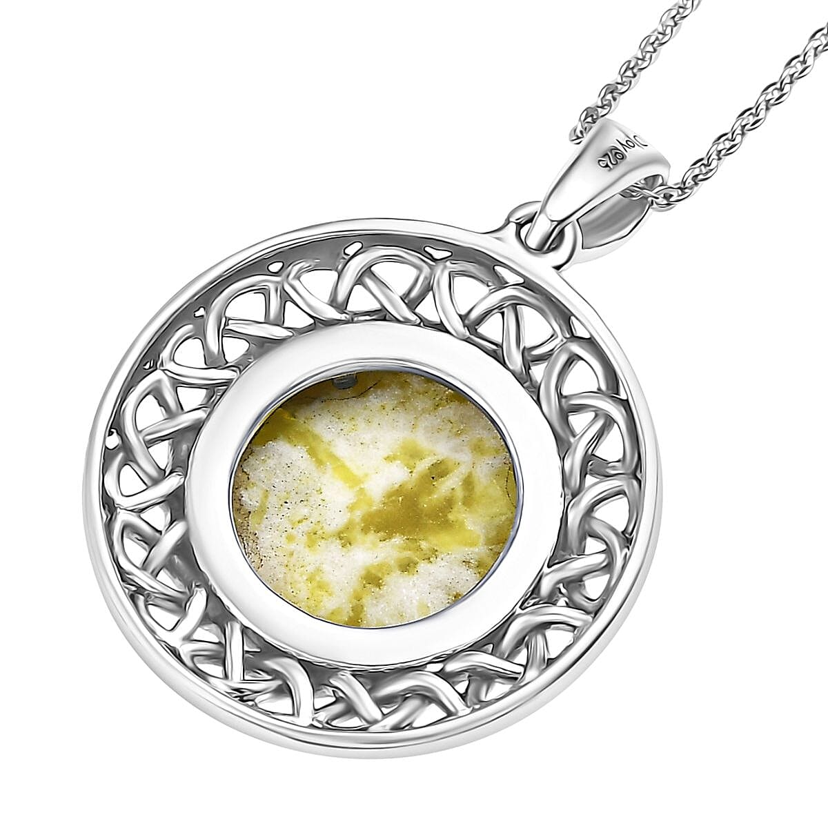 Artisan Crafted Connemara Marble 7.00 ctw Pendant Necklace in Black Oxidized and Rhodium Over Sterling Silver 20 Inches 