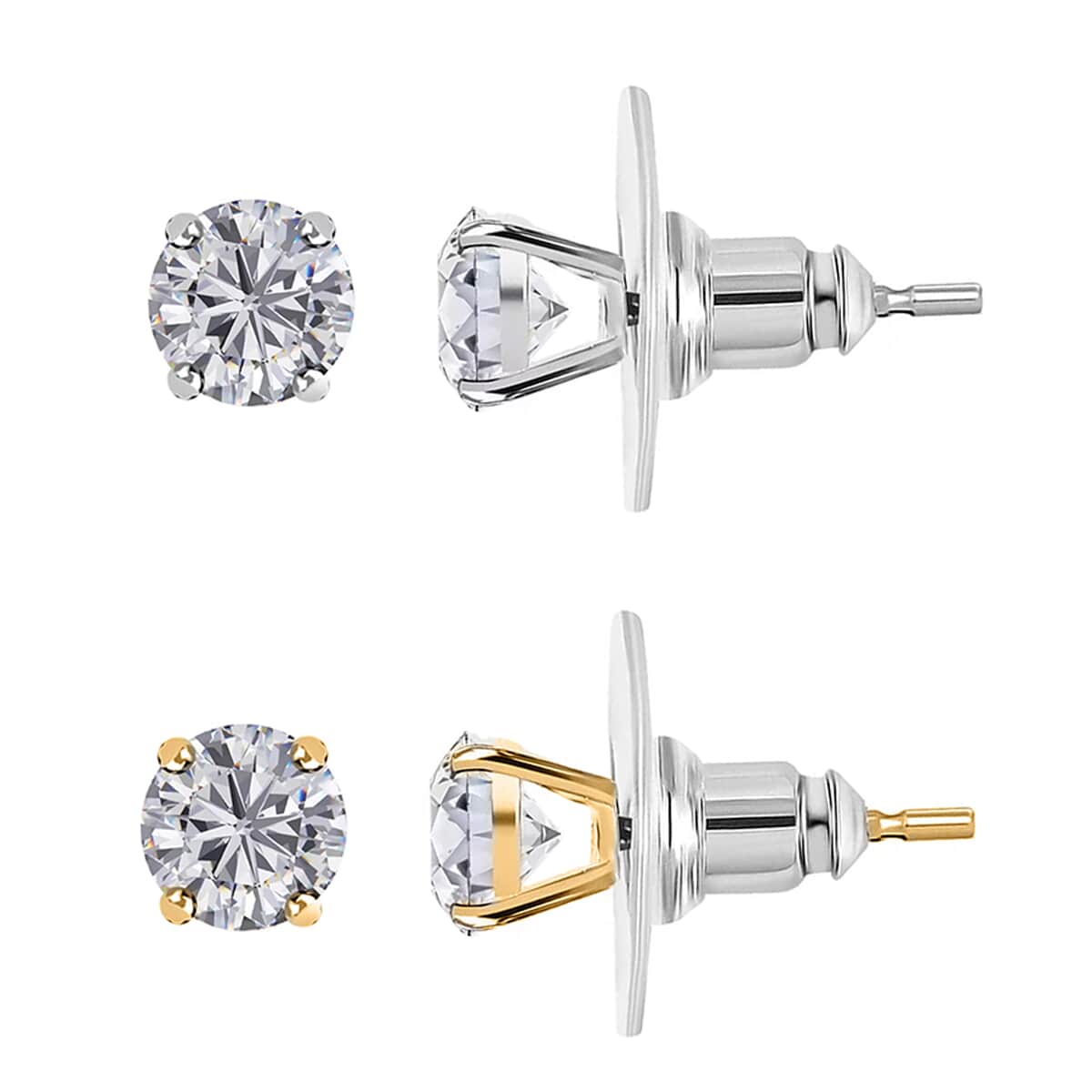 Set of 2 J Francis Embellished with Zirconia by Swarovski 5.25 ctw Solitaire Stud Earrings in 18K YG and Platinum Over Sterling Silver image number 0