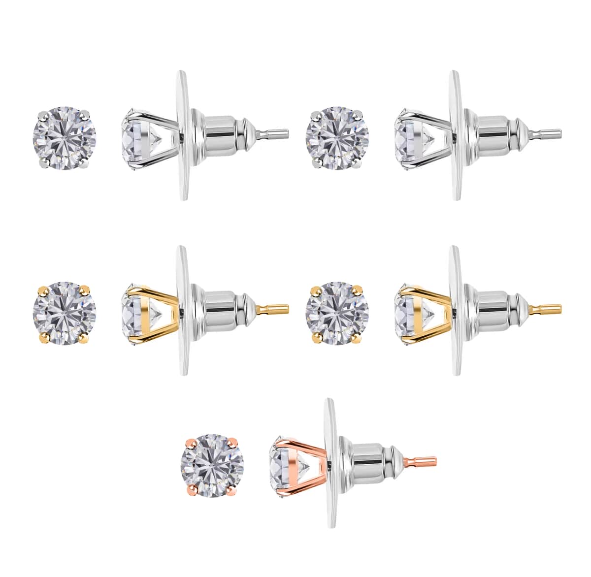 Set of 5 J Francis Embellished with Zirconia by Swarovski 13.10 ctw Solitaire Stud Earrings in 18K YRG and Platinum Over Sterling Silver image number 0